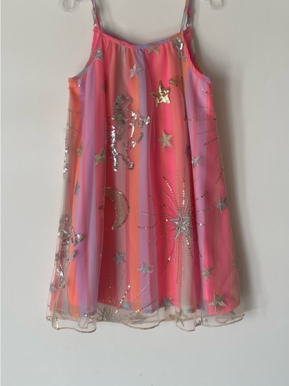 Girls' Pink & Coral Striped Sequin Star Sundress